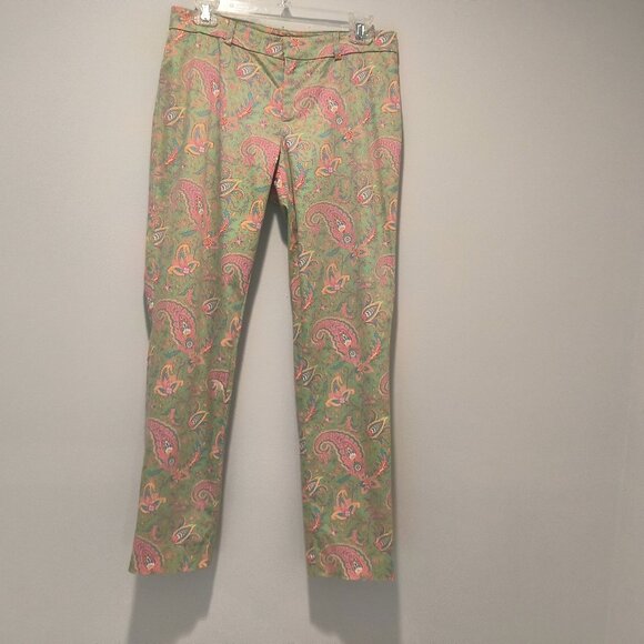 Lauren Ralph Lauren Green & Pink Paisley Pants Size 4 - Picture 1 of 4